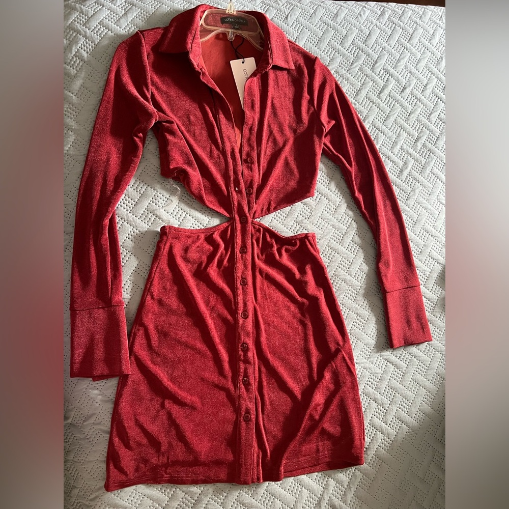 Cotton Candy LA Rich Red Long Sleeve Cut-Out Dress - Picture 5 of 8